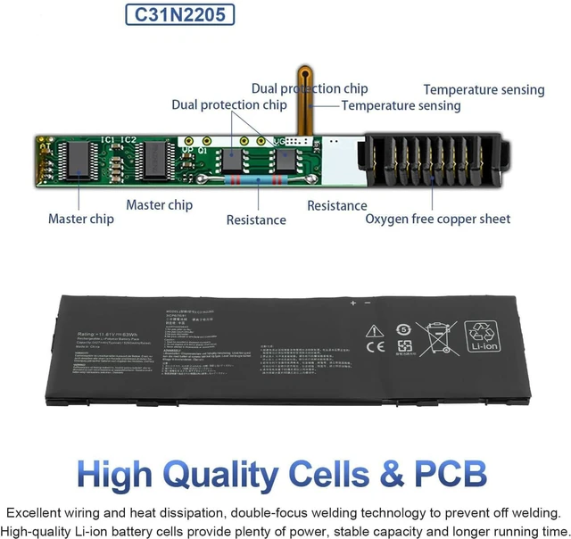 Alt view image 3 of 7 - 63Wh C31N2205 0B200-04010000 Compatible for ASUS Vibe CX34 Flip CX3401FBA CM3401FFA CM3401-R3128BL CX9 B3 B3404CVF Series 11.61V 5427mAh
