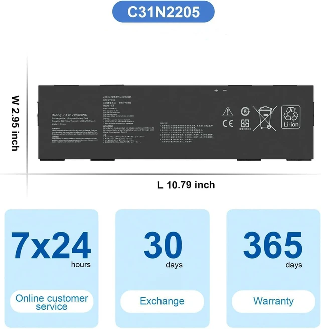 Alt view image 7 of 7 - 63Wh C31N2205 0B200-04010000 Compatible for ASUS Vibe CX34 Flip CX3401FBA CM3401FFA CM3401-R3128BL CX9 B3 B3404CVF Series 11.61V 5427mAh