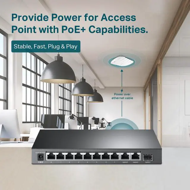 Alt view image 3 of 7 - TL-SG1210MP, 8 Port Gigabit PoE Switch, 8 PoE+ Ports @123W, w/ 2 Uplink Gigabit Ports + 1 Combo SFP Slot, Plug & Play, Extend, Priority & Isolation Mode,