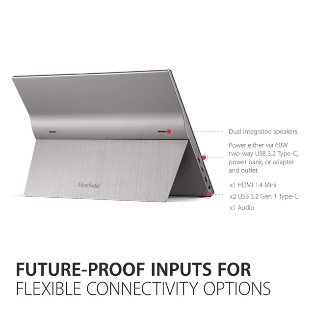 Alt view image 3 of 6 - VG1655 15.6 Inch 1080p Portable Monitor for Laptop, USB C IPS 60W USB C, Mini HDMI, Dual Speakers, Built In Stand, Cover, Eye Care, Mac, PC, Laptop, Travel, Anti Glare