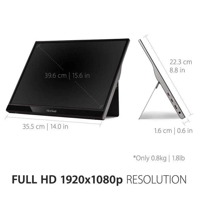 Alt view image 4 of 6 - VG1655 15.6 Inch 1080p Portable Monitor for Laptop, USB C IPS 60W USB C, Mini HDMI, Dual Speakers, Built In Stand, Cover, Eye Care, Mac, PC, Laptop, Travel, Anti Glare