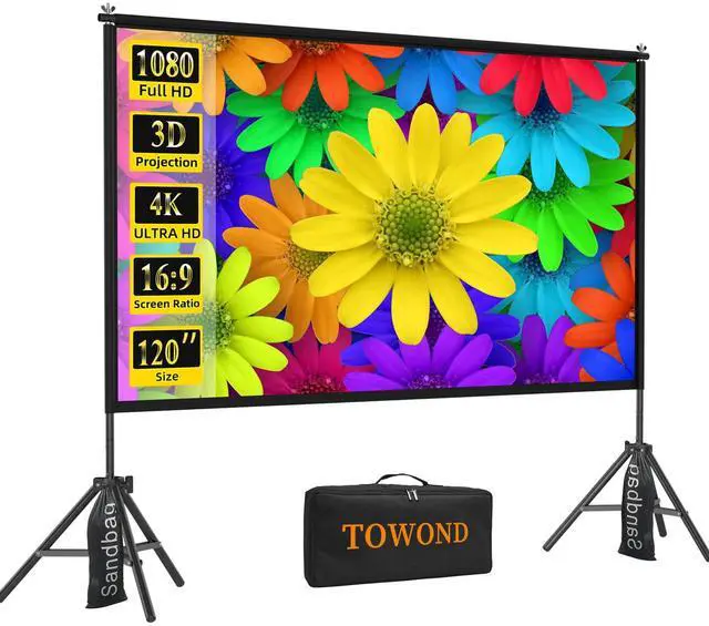 Main image of Projector Screen with Stand,120 inches Indoor Projector Screen Outdoor Portable 16:9 4K HD Rear Front Projection Movie Screen with Carry Bag Wrinkle-Free Design for Backyard Theater