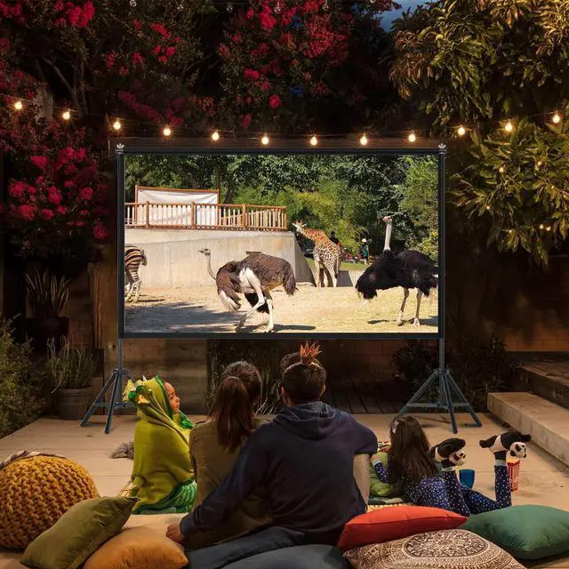 Alt view image 2 of 7 - Projector Screen with Stand,120 inches Indoor Projector Screen Outdoor Portable 16:9 4K HD Rear Front Projection Movie Screen with Carry Bag Wrinkle-Free Design for Backyard Theater
