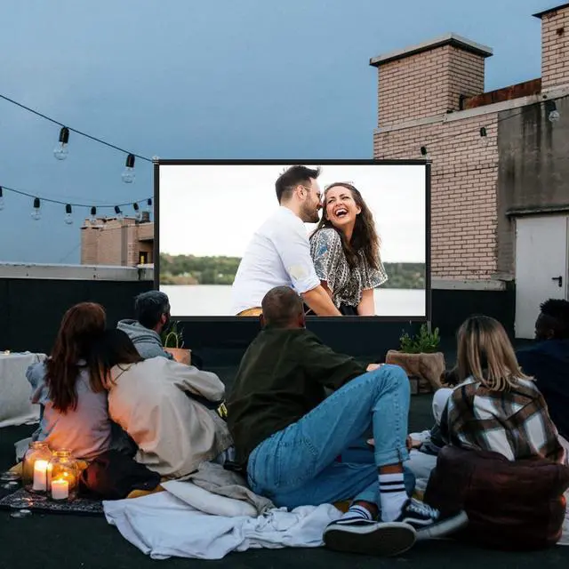 Alt view image 3 of 7 - Projector Screen with Stand,120 inches Indoor Projector Screen Outdoor Portable 16:9 4K HD Rear Front Projection Movie Screen with Carry Bag Wrinkle-Free Design for Backyard Theater