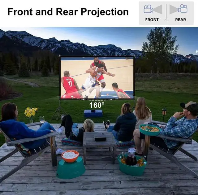 Alt view image 7 of 7 - Projector Screen with Stand,120 inches Indoor Projector Screen Outdoor Portable 16:9 4K HD Rear Front Projection Movie Screen with Carry Bag Wrinkle-Free Design for Backyard Theater