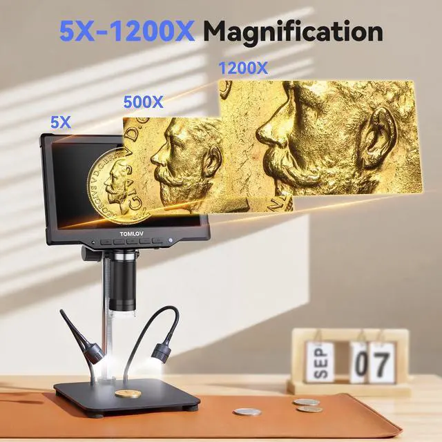 Alt view image 3 of 7 - DM10 10.1" Digital Microscope: 1080P 1200X HD IPS Coin Microscope Magnifier for Error Coins with Light, 16MP LCD Soldering Microscopes for Adults with Screen, PC View