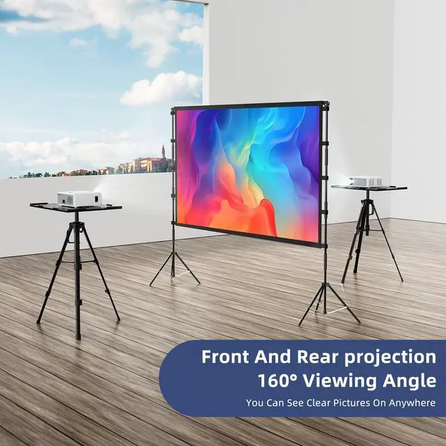 Alt view image 3 of 7 - 150 Inch Projector Screen with Stand, 16:9 4K HD Portable Outdoor/Indoor Movie Screen, Anti-Wrinkle Polyester Fabric with Carry Bag for Home Theater Backyard Camping