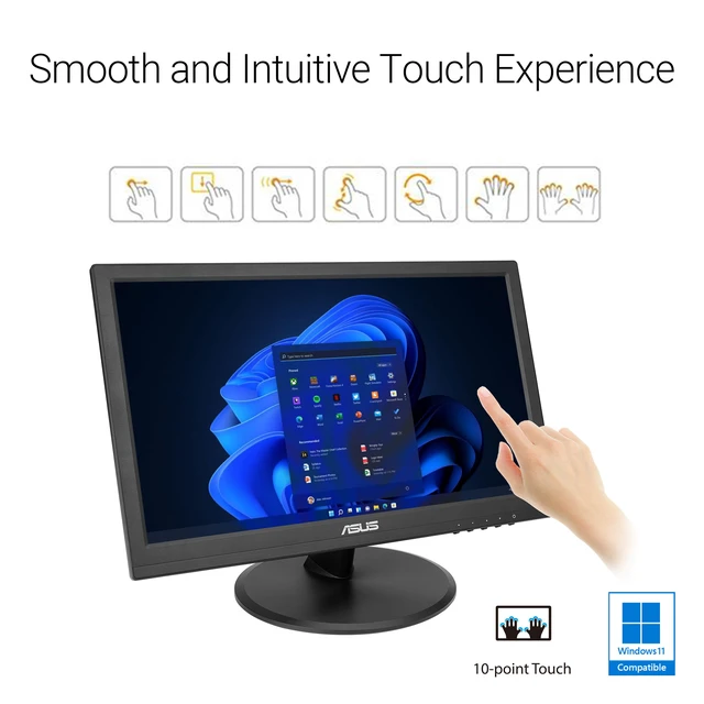 Alt view image 2 of 7 - 15.6 1080P Touch Monitor (VT169HE) - Full HD, 10-Point Touchscreen, IPS, Wide Viewing Angle, Frameless, Eye Care, Flicker Free, Low Blue Light, HDMI, Windows 11 Compliance, VESA Mountable