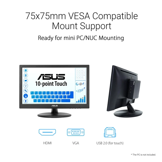 Alt view image 4 of 7 - 15.6 1080P Touch Monitor (VT169HE) - Full HD, 10-Point Touchscreen, IPS, Wide Viewing Angle, Frameless, Eye Care, Flicker Free, Low Blue Light, HDMI, Windows 11 Compliance, VESA Mountable