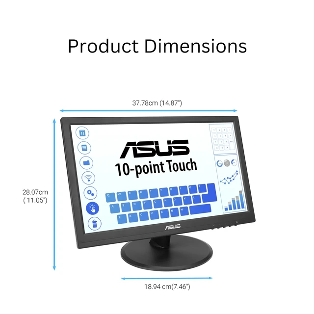 Alt view image 7 of 7 - 15.6 1080P Touch Monitor (VT169HE) - Full HD, 10-Point Touchscreen, IPS, Wide Viewing Angle, Frameless, Eye Care, Flicker Free, Low Blue Light, HDMI, Windows 11 Compliance, VESA Mountable