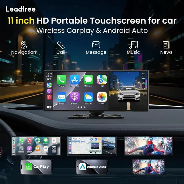 Alt view image 2 of 7 - Largest 11.5 inch Wireless CarPlay Screen for Car, A-pple CarPlay & Android Auto HD Touchscreen with 4K Dash Cam/1080P Backup Camera/Navigation/Bluetooth/Voice Control/FM/Mirror Link,for All Vehicles