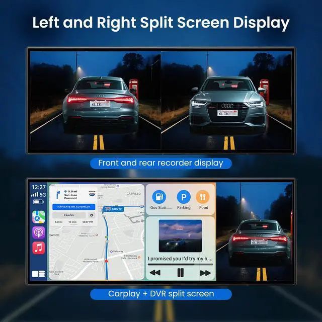Alt view image 6 of 7 - Largest 11.5 inch Wireless CarPlay Screen for Car, A-pple CarPlay & Android Auto HD Touchscreen with 4K Dash Cam/1080P Backup Camera/Navigation/Bluetooth/Voice Control/FM/Mirror Link,for All Vehicles