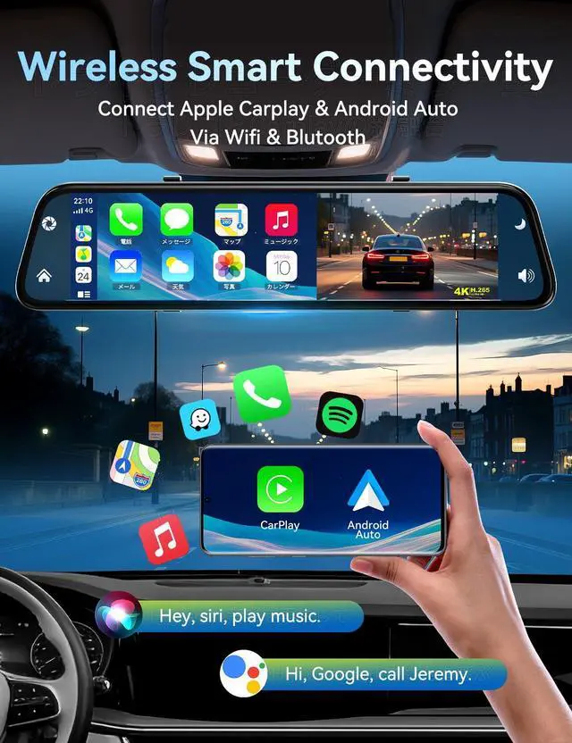 Alt view image 3 of 7 - 2026 Ultrawide 13 4K Rear View Mirror Camera with Carplay&Android Auto | Mirror Dash Cam with 5.8GHz WiFi/Voice Control, 64GB Card/Parking Monitor/Reverse Assist/Loop Record/G-Sensor