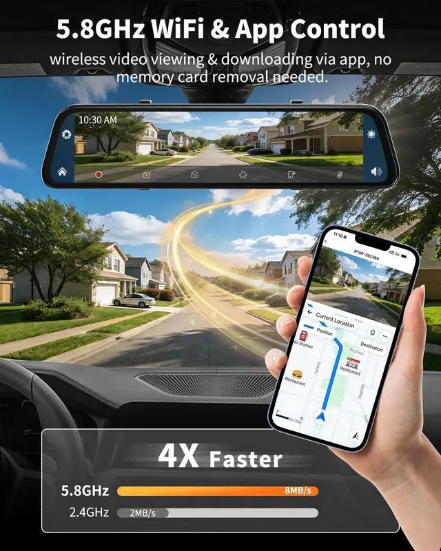 Alt view image 5 of 7 - 2026 Ultrawide 13 4K Rear View Mirror Camera with Carplay&Android Auto | Mirror Dash Cam with 5.8GHz WiFi/Voice Control, 64GB Card/Parking Monitor/Reverse Assist/Loop Record/G-Sensor