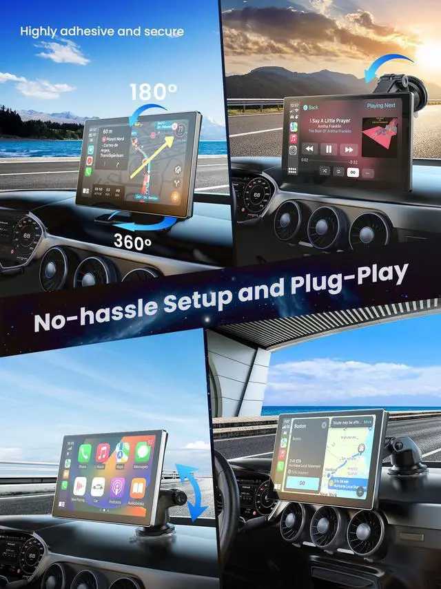 Alt view image 6 of 7 - 9" Wireless Apple Carplay Screen for Car, Portable Car Play Screen for Car | Android Auto, 4K Dash Cam, 1080p Backup Camera, GPS Navigation, Car Audio Receivers Mirror Link, Bluetooth, FM, Siri