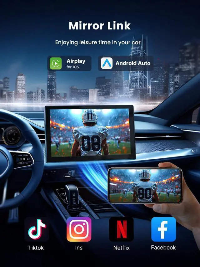 Alt view image 7 of 7 - 9" Wireless Apple Carplay Screen for Car, Portable Car Play Screen for Car | Android Auto, 4K Dash Cam, 1080p Backup Camera, GPS Navigation, Car Audio Receivers Mirror Link, Bluetooth, FM, Siri