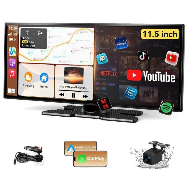 Main image of Largest 11.5 inch Wireless CarPlay Screen for Car,Built-in N-etflix/YouTube/TikTok and other apps,A-pple CarPlay & Android Auto screen with1080P Backup Camera/Navigation/Voice Control,for All Vehicles
