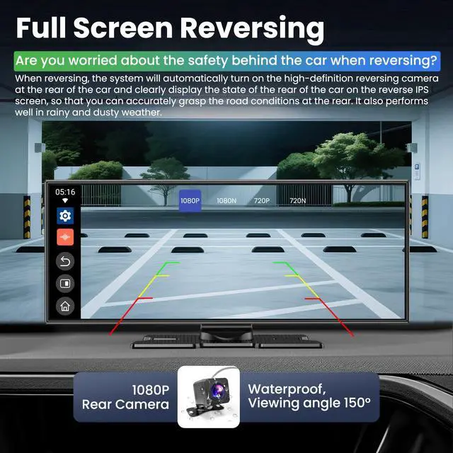 Alt view image 5 of 7 - Largest 11.5 inch Wireless CarPlay Screen for Car,Built-in N-etflix/YouTube/TikTok and other apps,A-pple CarPlay & Android Auto screen with1080P Backup Camera/Navigation/Voice Control,for All Vehicles