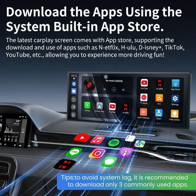 Alt view image 3 of 7 - Largest 11.5 inch Wireless CarPlay Screen for Car,Built-in N-etflix/YouTube/TikTok and other apps,A-pple CarPlay & Android Auto screen with1080P Backup Camera/Navigation/Voice Control,for All Vehicles