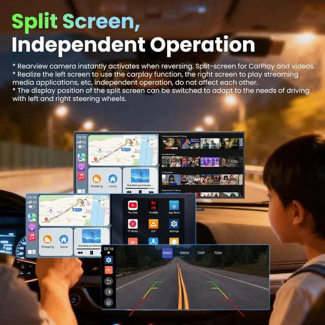 Alt view image 4 of 7 - Largest 11.5 inch Wireless CarPlay Screen for Car,Built-in N-etflix/YouTube/TikTok and other apps,A-pple CarPlay & Android Auto screen with1080P Backup Camera/Navigation/Voice Control,for All Vehicles