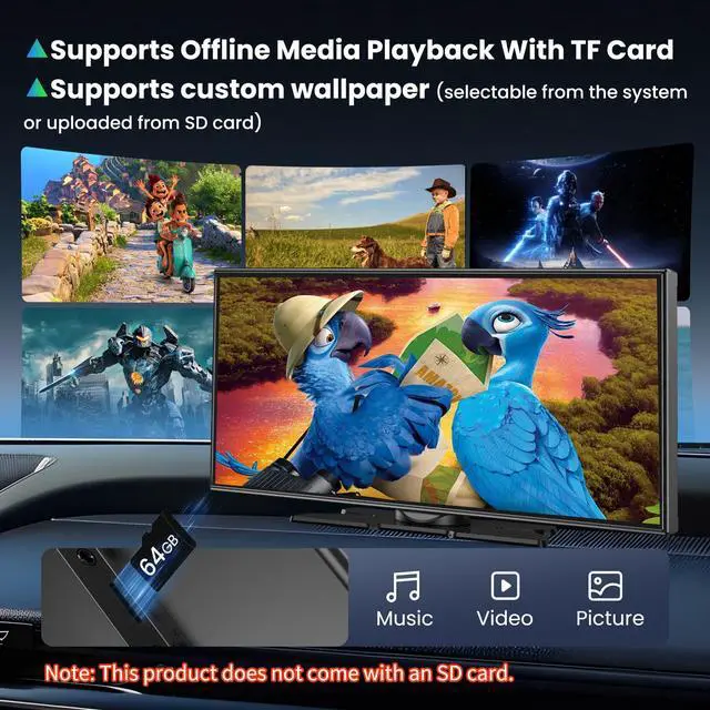 Alt view image 6 of 7 - Largest 11.5 inch Wireless CarPlay Screen for Car,Built-in N-etflix/YouTube/TikTok and other apps,A-pple CarPlay & Android Auto screen with1080P Backup Camera/Navigation/Voice Control,for All Vehicles