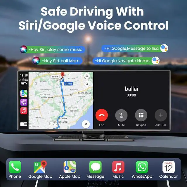 Alt view image 7 of 7 - Largest 11.5 inch Wireless CarPlay Screen for Car,Built-in N-etflix/YouTube/TikTok and other apps,A-pple CarPlay & Android Auto screen with1080P Backup Camera/Navigation/Voice Control,for All Vehicles