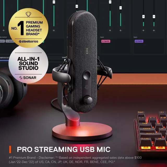 Alt view image 2 of 6 - Alias USB Mic for PC 3x Bigger Capsule for Gaming, Streaming and Podcasting Sonar for Streamers Audio Software AI Noise Cancelling LED Mute & Level Monitoring Shock Mount
