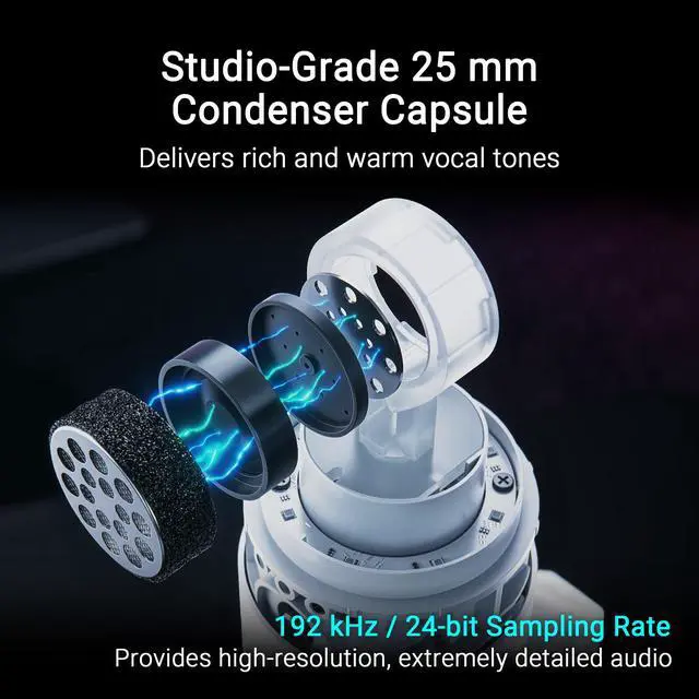 Alt view image 3 of 7 - ROG Carnyx USB Gaming Microphone (25mm Condenser Capsule, 192kHz/24-bit, Cardioid, high-Pass Filter, Built-in pop Filter, Metal Shock Mount, one-Touch Mute, Aura Sync RGB)- Moonlight White