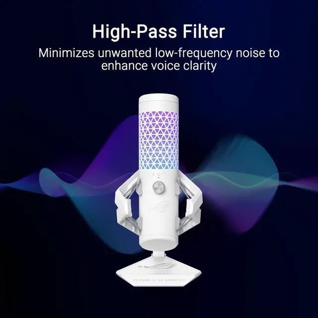 Alt view image 4 of 7 - ROG Carnyx USB Gaming Microphone (25mm Condenser Capsule, 192kHz/24-bit, Cardioid, high-Pass Filter, Built-in pop Filter, Metal Shock Mount, one-Touch Mute, Aura Sync RGB)- Moonlight White