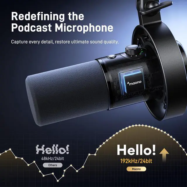 Alt view image 2 of 7 - Dynamic Microphone-XLR USB Podcast Recording Mic with 192kHz/24bit | for Vocal Recording, Content Creation, Home Studio, Voiceover, with Noise Reduction, Mic Gain, Monitoring, Mute, PD300XT
