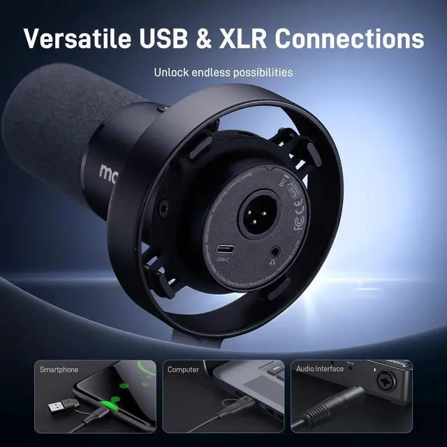 Alt view image 5 of 7 - Dynamic Microphone-XLR USB Podcast Recording Mic with 192kHz/24bit | for Vocal Recording, Content Creation, Home Studio, Voiceover, with Noise Reduction, Mic Gain, Monitoring, Mute, PD300XT