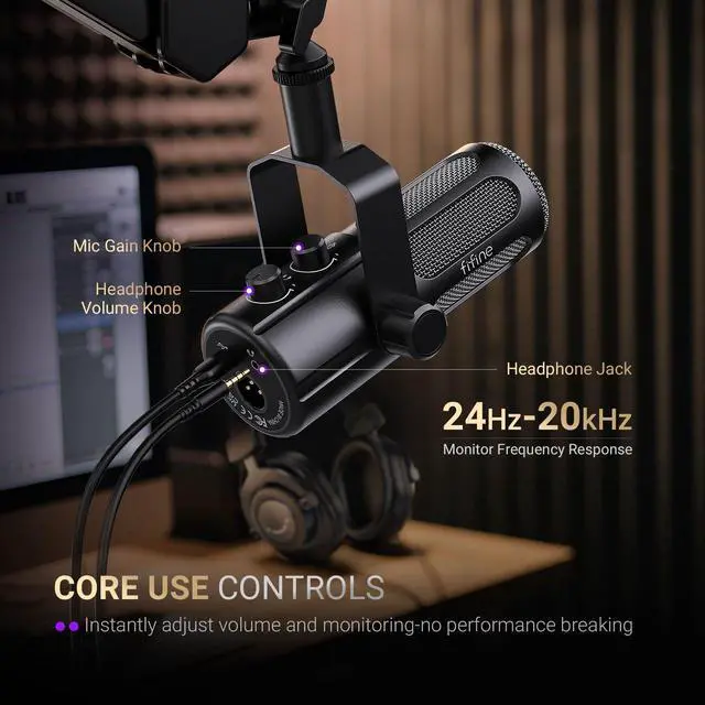 Alt view image 6 of 7 - AmpliTank TANK6 USB/XLR Dynamic Podcast Microphone for Vocal | Home Studio Streaming Mic, Mute Button, Monitoring Headphone Jack, Gain Knob, Metal Material, for Broadcast Recording