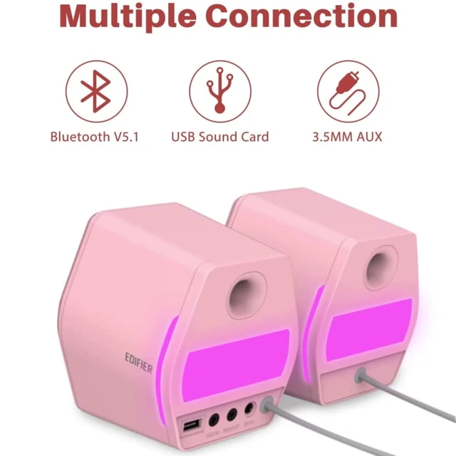 Alt view image 6 of 7 - Edifier G2000 32W PC Computer Speakers for Gaming Desktop PC Laptop Mac Computer Woofer Speakers Bluetooth USB 3.5mm AUX Inputs RGB Lights Multimedia Speakers Pink