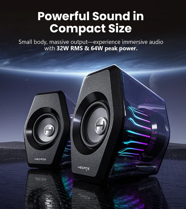 Alt view image 2 of 7 - Edifier G2000 Pro 2.0 RGB Gaming Speakers with 64W Peak Power, Virtual 7.1 Surround Sound, 270° TempoFlow Light Sync, Bluetooth 5.4/USB-C/AUX for PC, PS5, Game Console (Black)