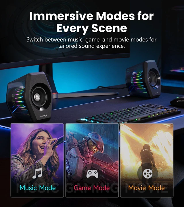 Alt view image 5 of 7 - Edifier G2000 Pro 2.0 RGB Gaming Speakers with 64W Peak Power, Virtual 7.1 Surround Sound, 270° TempoFlow Light Sync, Bluetooth 5.4/USB-C/AUX for PC, PS5, Game Console (Black)