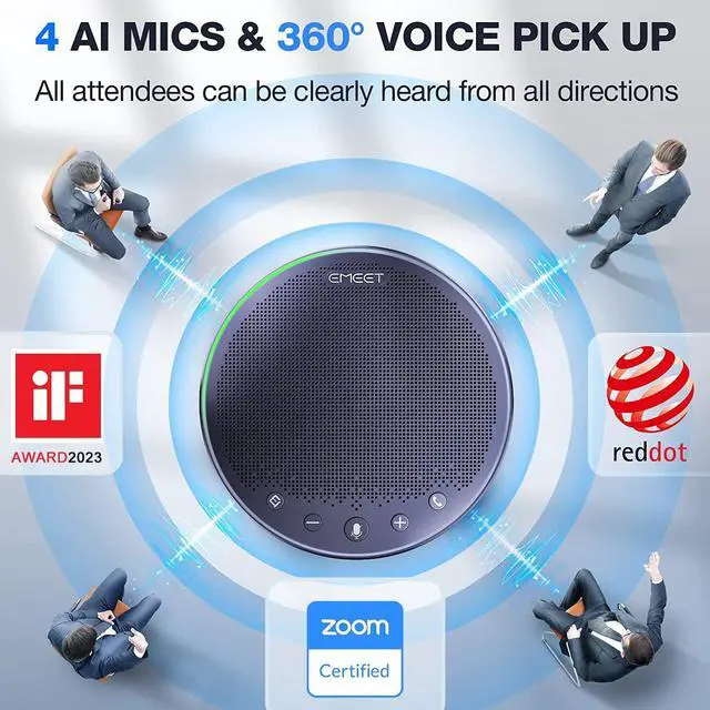 Alt view image 2 of 7 - M3 Bluetooth Conference Speaker and Microphone, Zoom Certified | with 4 AI Mics 360° Voice Pickup, 18H Talk Time, USB 2.0&Bluetooth 5.0 with Daisy Chain for 20 People for Zoom Teams