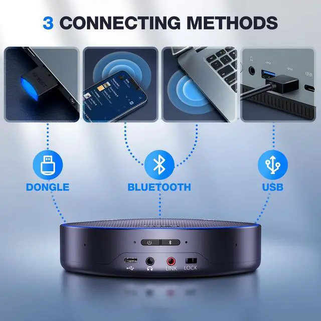 Alt view image 7 of 7 - M3 Bluetooth Conference Speaker and Microphone, Zoom Certified | with 4 AI Mics 360° Voice Pickup, 18H Talk Time, USB 2.0&Bluetooth 5.0 with Daisy Chain for 20 People for Zoom Teams