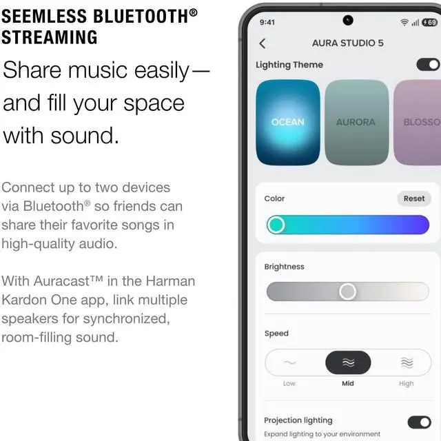 Alt view image 5 of 6 - Harman Kardon Aura Studio 5 - Bluetooth Home Speaker - Constant Sound Field with 3-Way Speaker & 360-Degree Lighting - Music Streaming & Auracast Multi-Speaker Connection