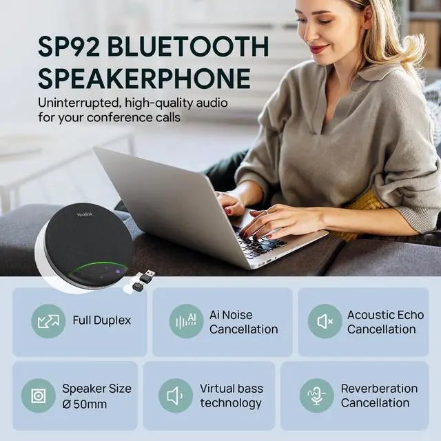 Alt view image 2 of 7 - Sp92 Conference Speaker and Microphone with Bluetooth Dongle, Teams Certified, Noise Reduction, 20H Call Time USB Speakerphone for 4-6 People Meeting Room