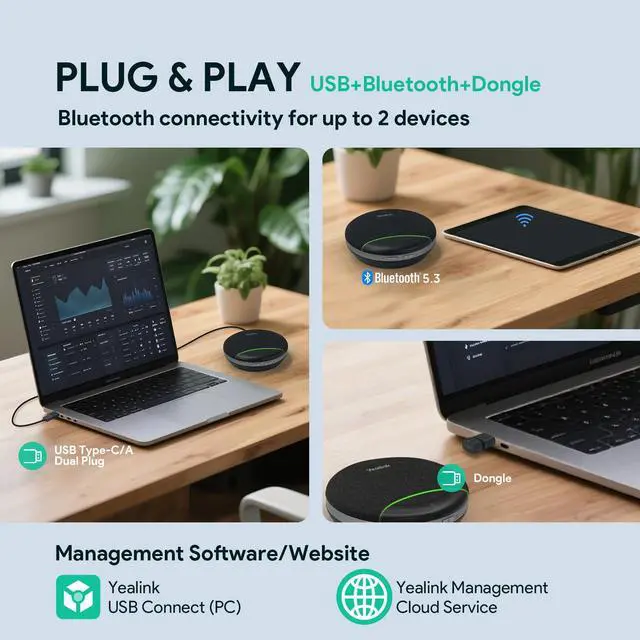Alt view image 5 of 7 - Sp92 Conference Speaker and Microphone with Bluetooth Dongle, Teams Certified, Noise Reduction, 20H Call Time USB Speakerphone for 4-6 People Meeting Room