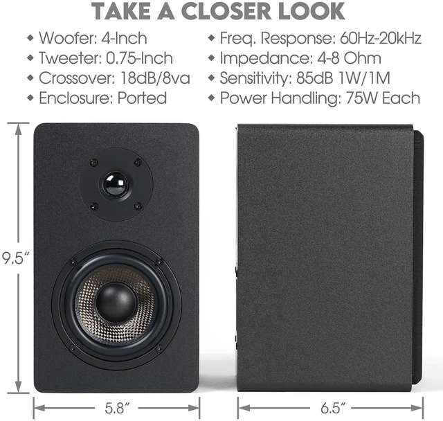 Alt view image 7 of 7 - MB42X Advanced 2-Way Passive Bookshelf Speakers, Stereo Pair, Black Amplifier Required, 4-Inch Carbon-Fiber Woofer, 0.75-Inch Silk-Dome Tweeter, Desktop, Home Theater, Surround Sound