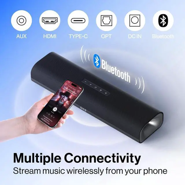 Alt view image 5 of 6 - OXS Thunder Lite PC Gaming Soundbar, Sound Bars for TV with Virtual Surround Sound, 2 Full-Range Drivers, Bass Tube, Compact Design, HDMI/AUX/Optical Compatible, Bluetooth 5.0 Wireless Connection