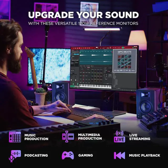 Alt view image 2 of 7 - BX4 Pair 4.5" Wired Studio Monitors and PC Speakers for Recording and Multimedia with Music Production Software