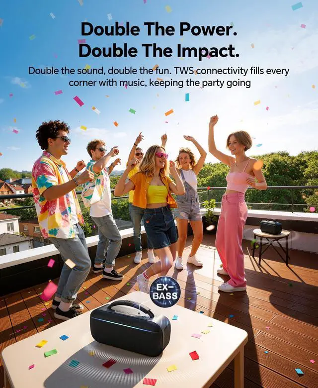 Alt view image 6 of 7 - Portable Bluetooth Speaker Wireless: 100W(Peak) SoundPulse 2.0 with BassBoost, Waterproof Loud Party Speakers, Unlimited Pairing, TWS for Outdoor/Indoor, Beach Vacation Essential, Black