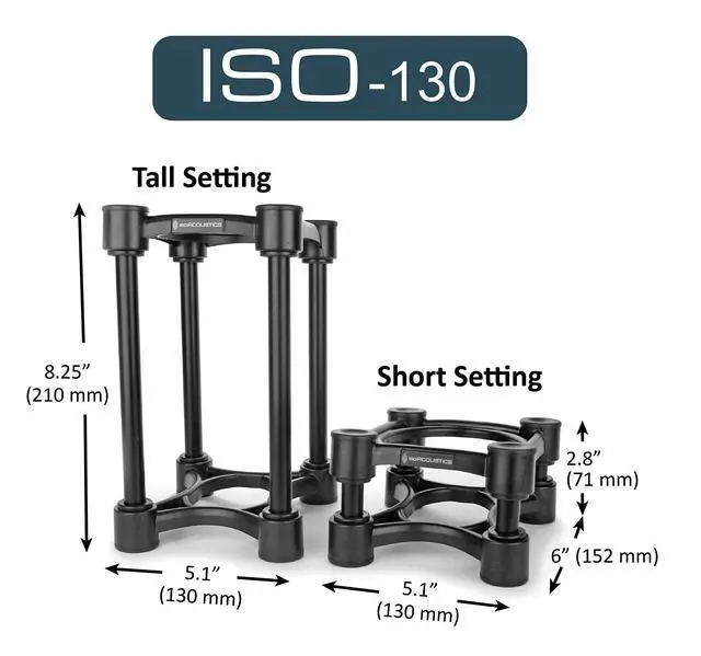 Alt view image 2 of 6 - Iso-Stand Series Speaker Isolation Stands with Height & Tilt Adjustment: Iso-130 (5.1" x 6) Pair