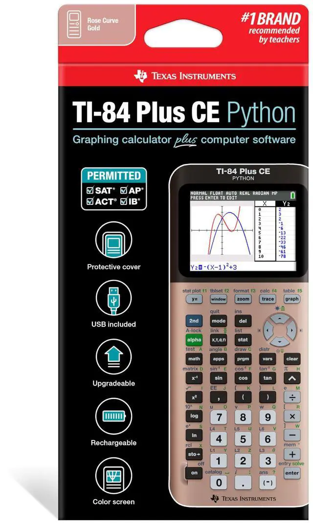 Alt view image 16 of 20 - Texas Instruments TI-84 Plus CE Graphing Calculator - Clock, Date/Time Display, Impact Resistant Cover, Slide-on Hard Case - Battery Powered - Rose Gold