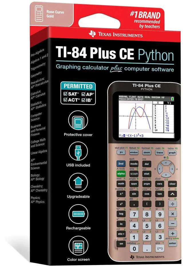 Alt view image 20 of 20 - Texas Instruments TI-84 Plus CE Graphing Calculator - Clock, Date/Time Display, Impact Resistant Cover, Slide-on Hard Case - Battery Powered - Rose Gold