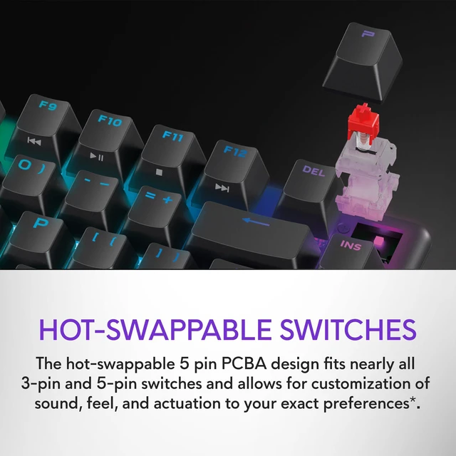 Alt view image 3 of 8 - Alienware Pro Wireless Gaming Keyboard - Bluetooth 5.1/2.4 GHz Radio Frequency Connectivity, Linear Mechanical, Hot-swappable switches, Tri mode connectivity, Adjustable Height - Dark Side of the Moon