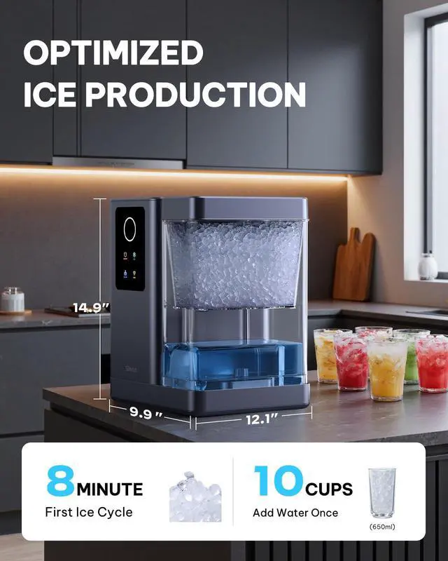 Alt view image 2 of 7 - Nugget Ice Maker Countertop with APP & Voice Control, Self Cleaning Ice Machine with 3L Large Water Tank, 40 lbs/24H Soft Chewable Ice, Portable Pebble Ice Maker for Home, Kitchen and Party