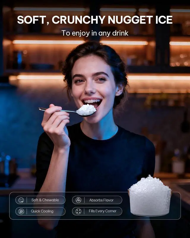Alt view image 6 of 7 - Nugget Ice Maker Countertop with APP & Voice Control, Self Cleaning Ice Machine with 3L Large Water Tank, 40 lbs/24H Soft Chewable Ice, Portable Pebble Ice Maker for Home, Kitchen and Party